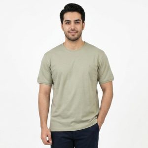 تیشرت بیسیک مردانه پنبه خالص خاکی کد 11856