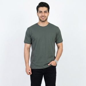 تیشرت بیسیک مردانه پنبه خالص یشمی کد 11856