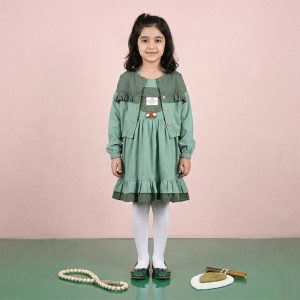 سارافون و کت پایین چین دار دخترانه سبز کد 11248