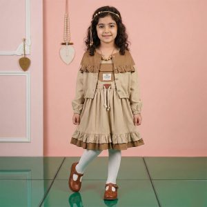 سارافون و کت پایین چین دار دخترانه کرم کد 11248