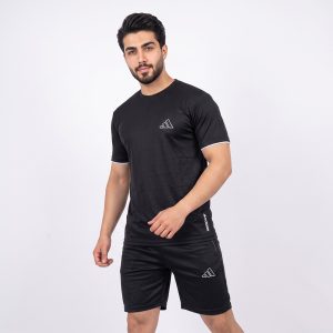 ست تیشرت و شلوارک باشگاهی مردانه مشکی کد 11857