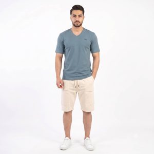 ست تیشرت و شلوارک مردانه یقه هفت کرم کد 11850