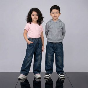 شلوار جین بگ بچه گانه آبی تیره 2 تا 7سال کد11227