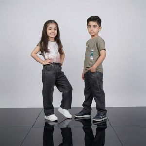 شلوار جین بگ بچه گانه زغال سنگی 2 تا سال کد 11221