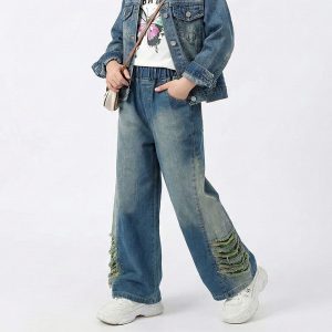 شلوار جین شافل دخترانه دم پا زاپ 4 تا 9 سال کد 11042
