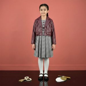 کت چرم و سارافون دخترانه زرشکی کد 11238